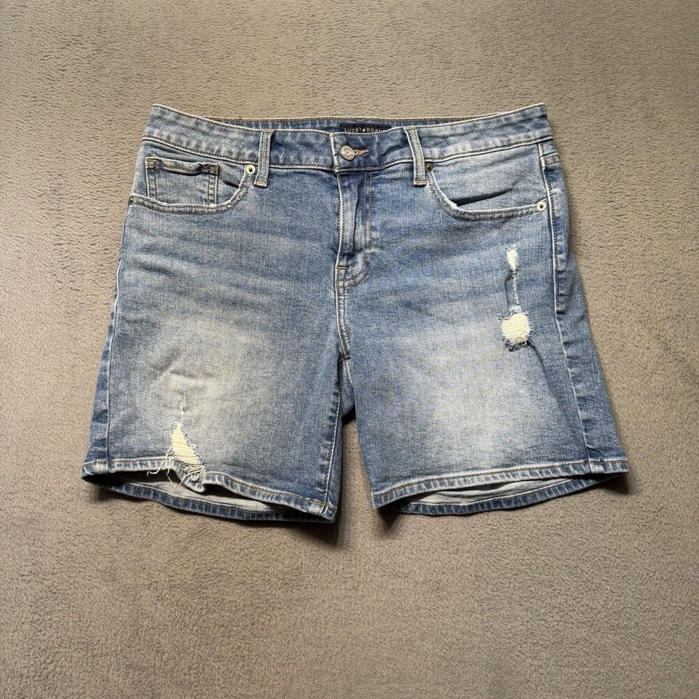 Lucky Brand Womens 8/29 The Roll Up Distressed Shorts Blue Stretch Denim